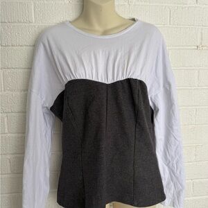 Maeve Grey and White Corset Long Sleeve Top